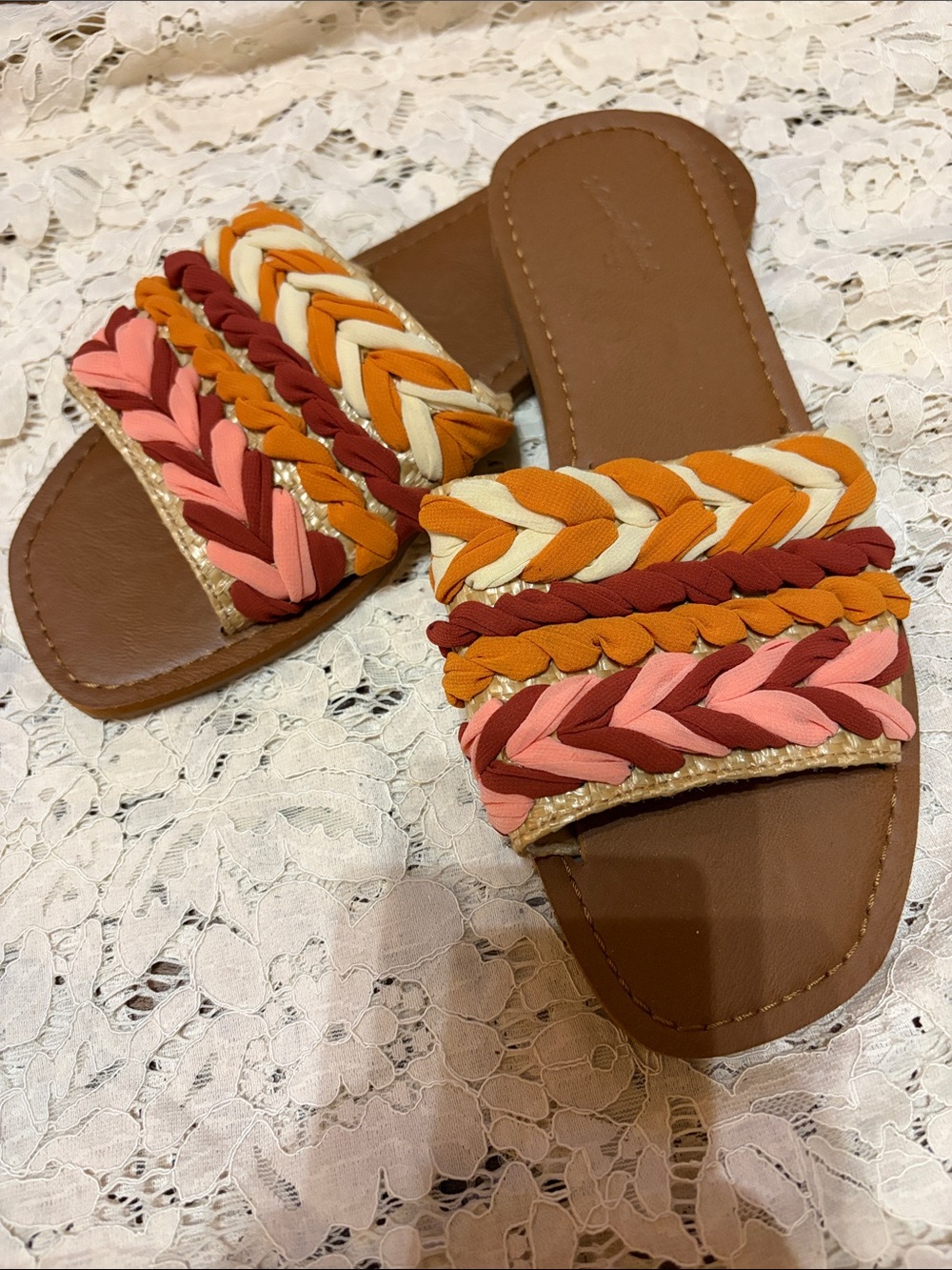 Universal Thread Braided Slide Sandals in Pink, Orange & Cream